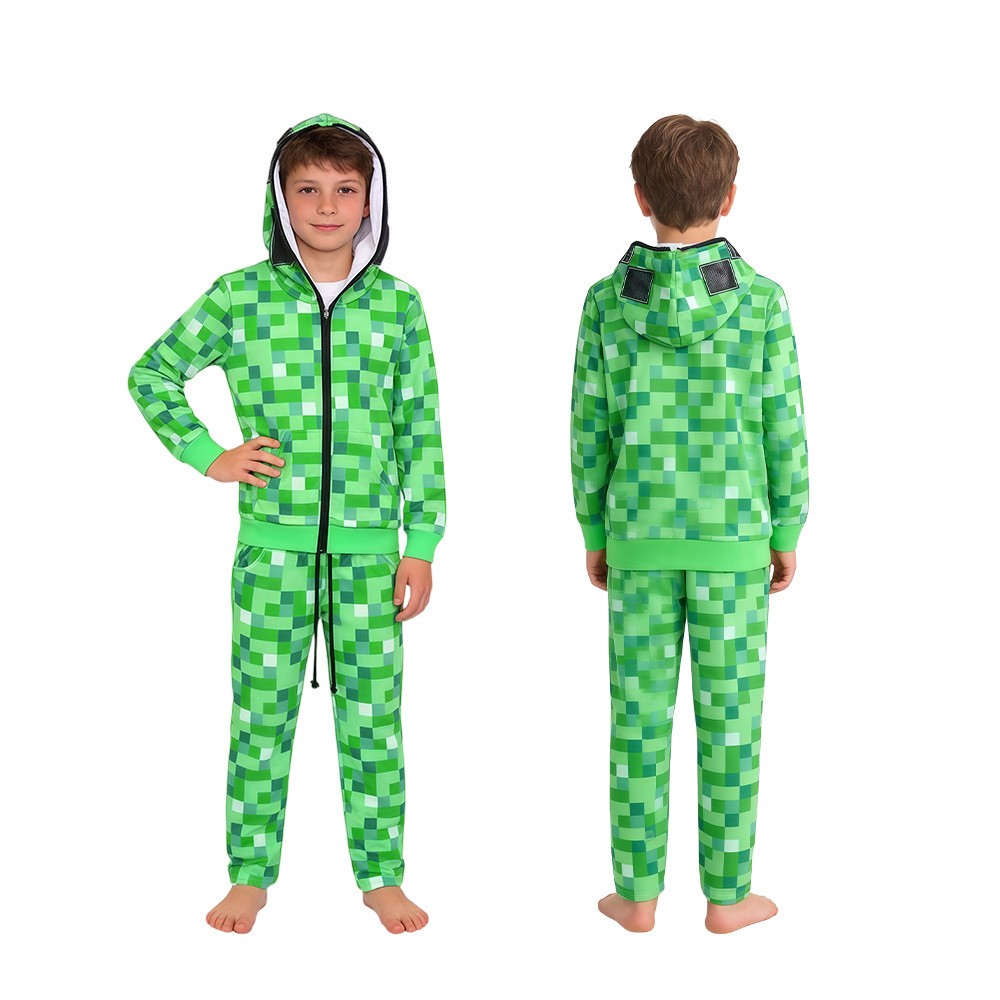 Party Games Minecraft - Green Creeper Cosplay Costumes Zip Up
