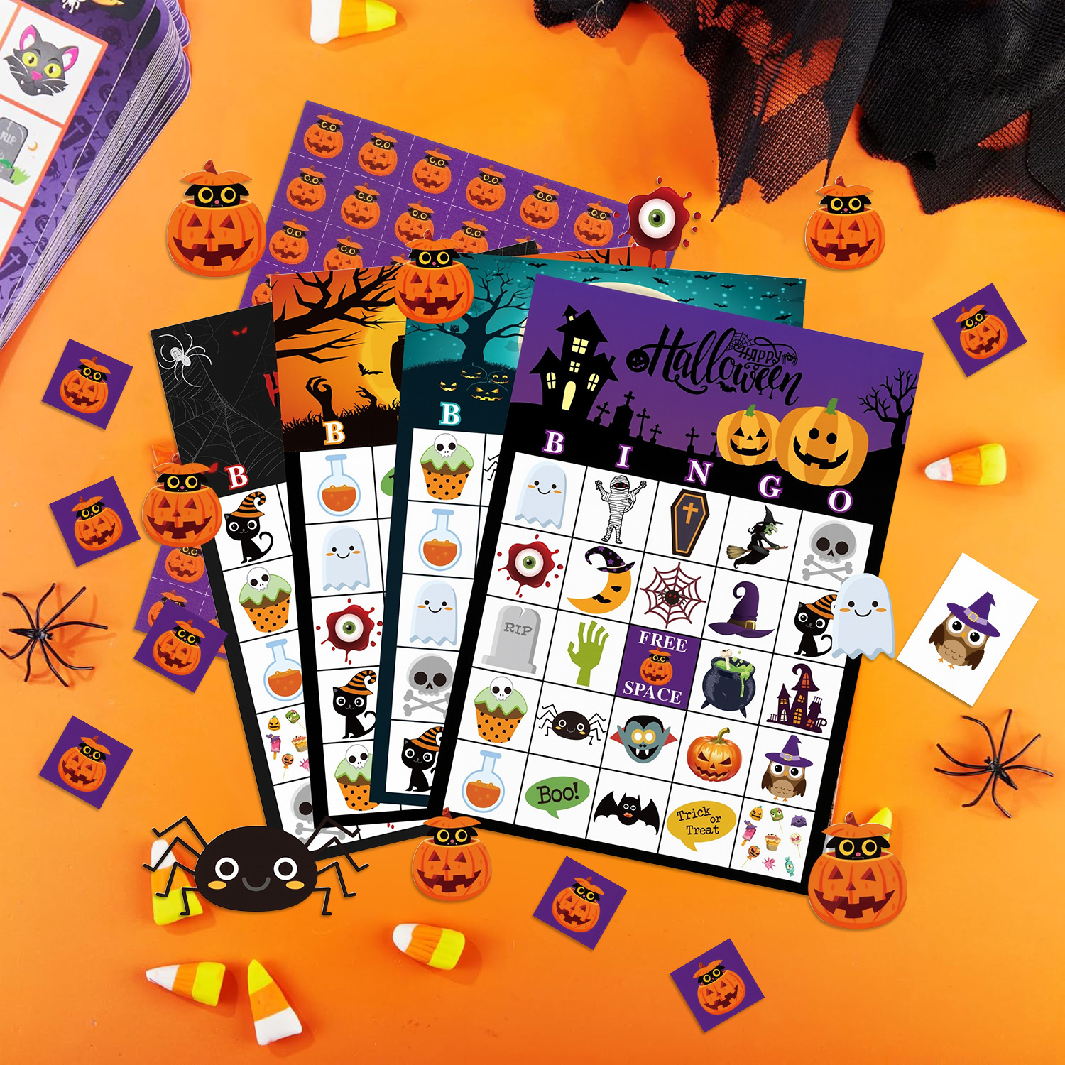 Party Games No Props - Halloween Bingo Party Table Cards Pumpkin